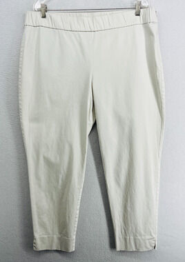 EILEEN FISHER Pants XL Stretch Organic Cotton Tapered Ankle Side Zip Bone White